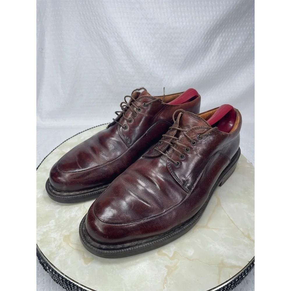 Johnston & Murphy Derby Dress Shoes Mens 9 Burgundy Leather Italy Oxford Office